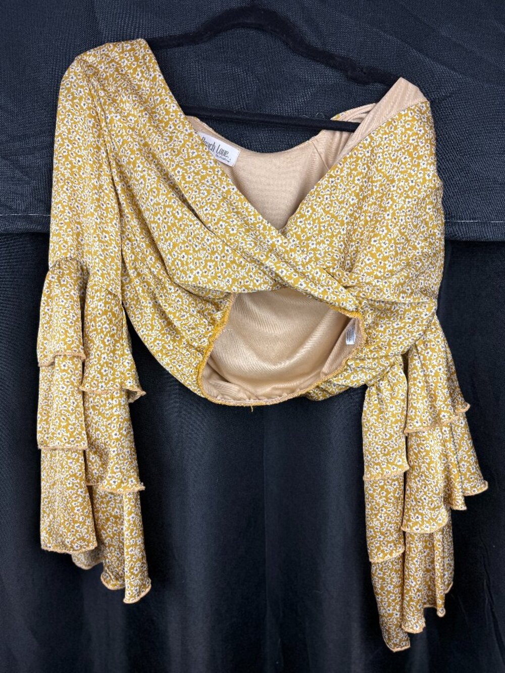 Peach Love Bell Sleeves Floral Crop Top (Size S)